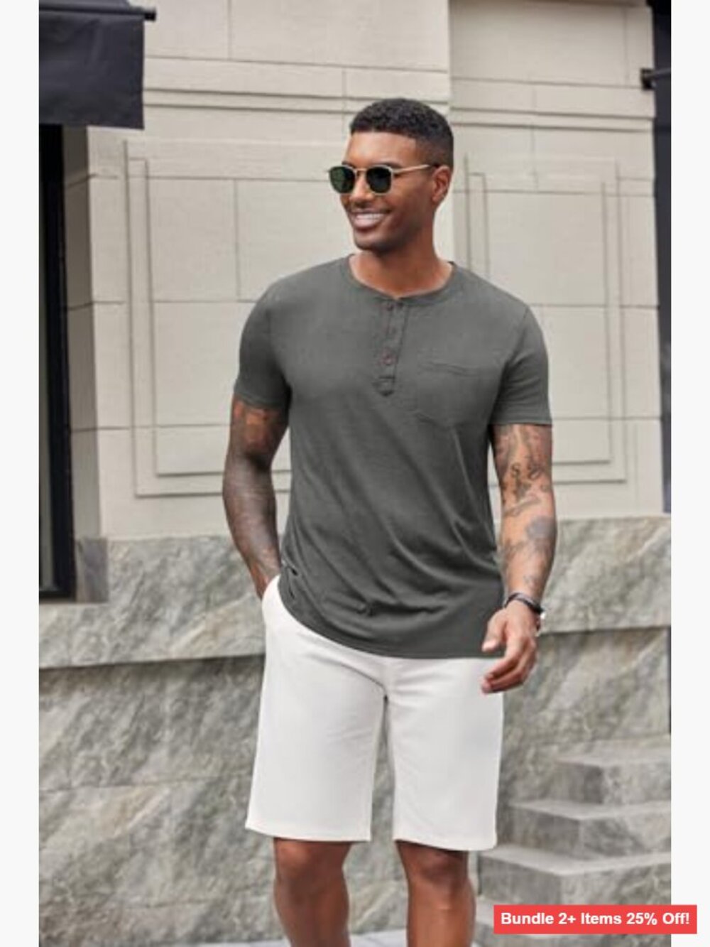 Men's Henley Short Sleeve T-Shirt with Pocket, Regular Fit, Soft Fabric - Picture 2 of 7